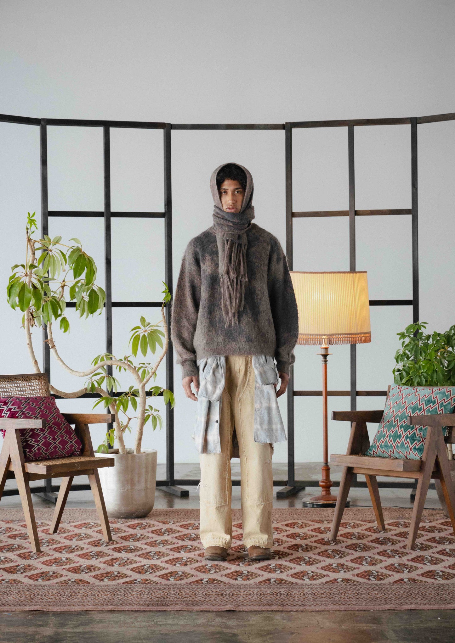 FACCIES - RUSTY JACQUARD MOHAIR KNIT STOLE(BROWN) ファッチーズ ジャガード モヘア ニット ストール ブラウン