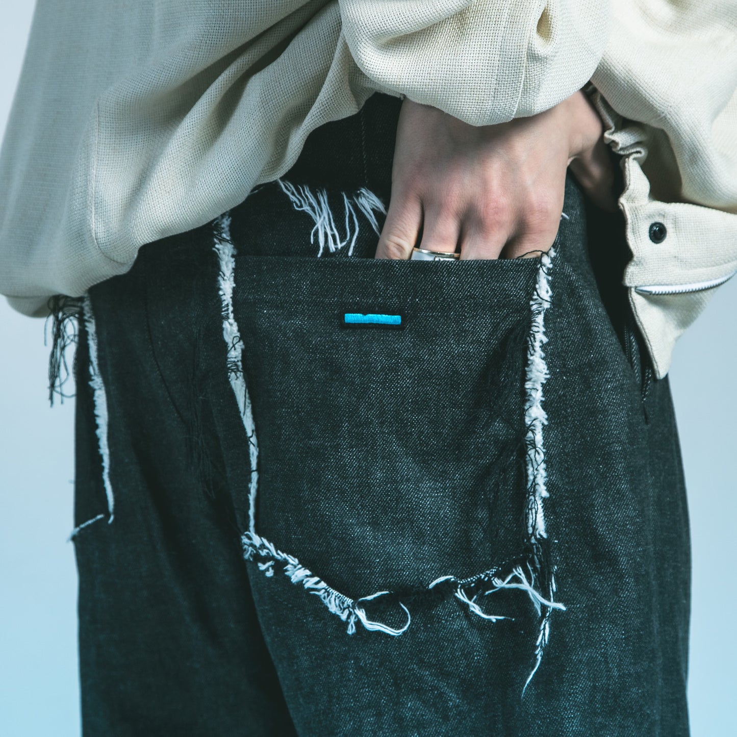 MUZE TURQUOISE LABEL - CIRCUIT WIDE DENIM TROUSERS(BLACK-WHITE) ミューズ デニム トラウザー ブラック ホワイト