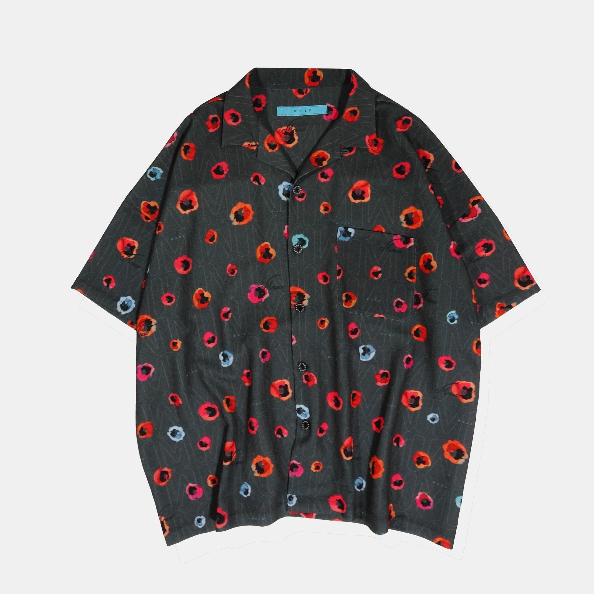 激安本物 MUZE COLLAR OPEN LOGO HANDWRITING -FLOWER LABEL TURQUOISE トップス