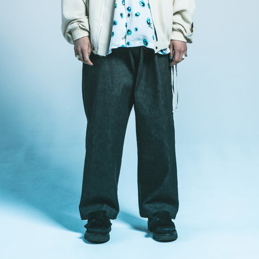 MUZE TURQUOISE LABEL - CIRCUIT WIDE DENIM TROUSERS(BLACK-WHITE) ミューズ デニム トラウザー ブラック ホワイト