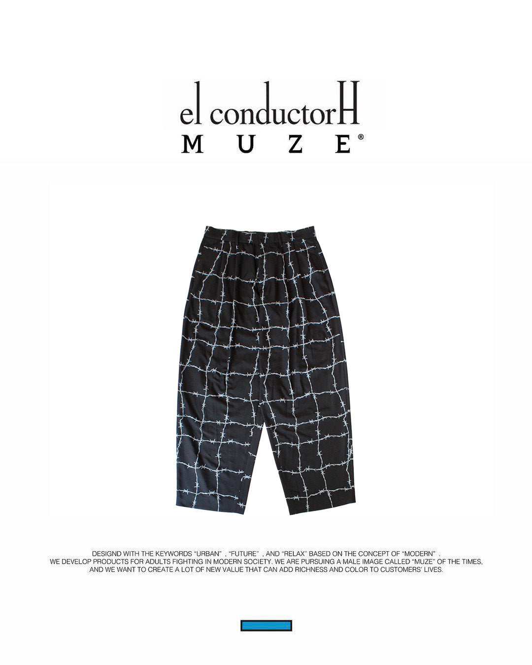 MUZE TURQUOISE LABEL - ×el conductorH WIRE CHECK WIDE TROUSERS(TOUGH BLACK POLYESTER)(BLACK)