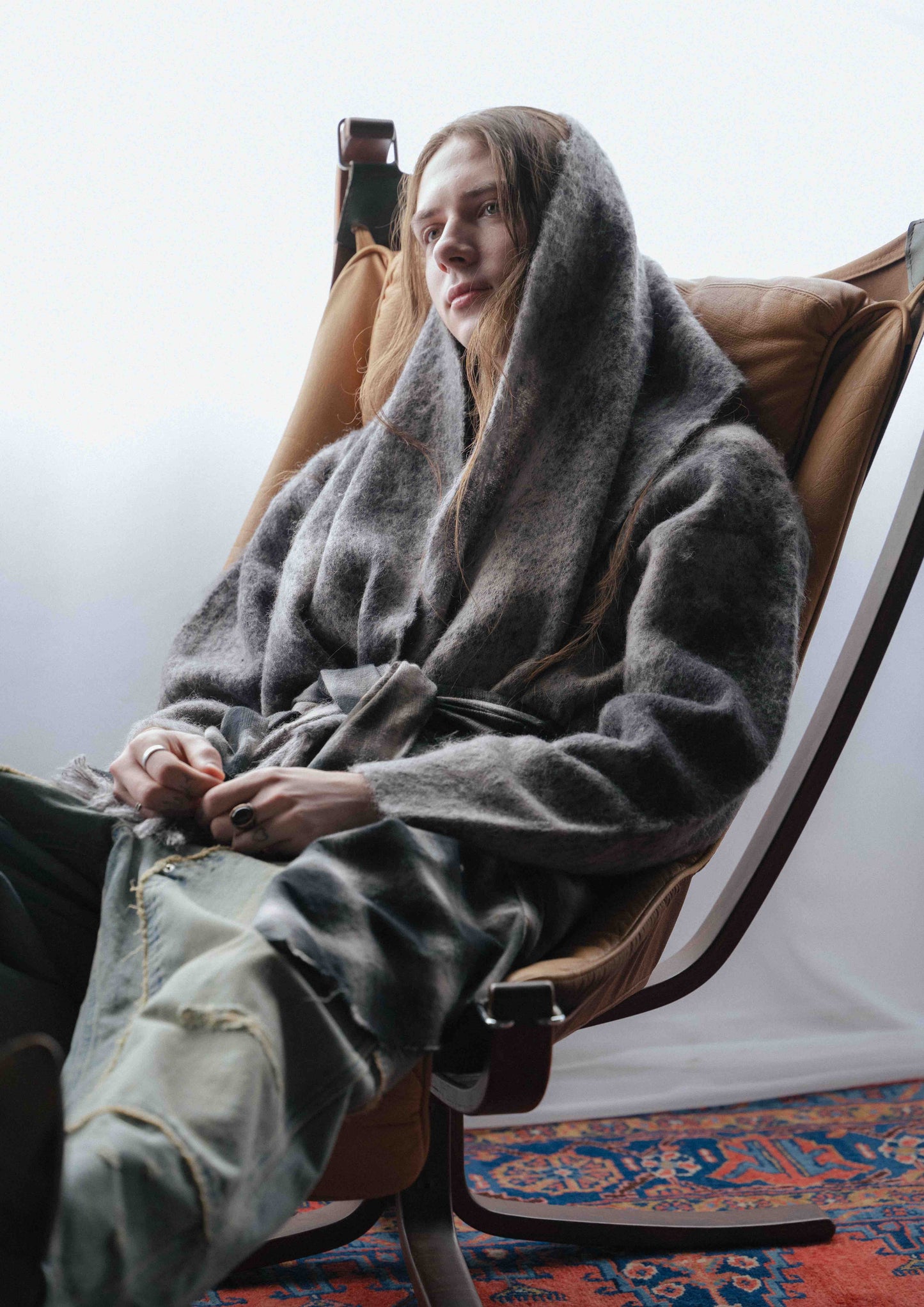 FACCIES - RUSTY JACQUARD MOHAIR KNIT STOLE(BROWN) ファッチーズ ジャガード モヘア ニット ストール ブラウン