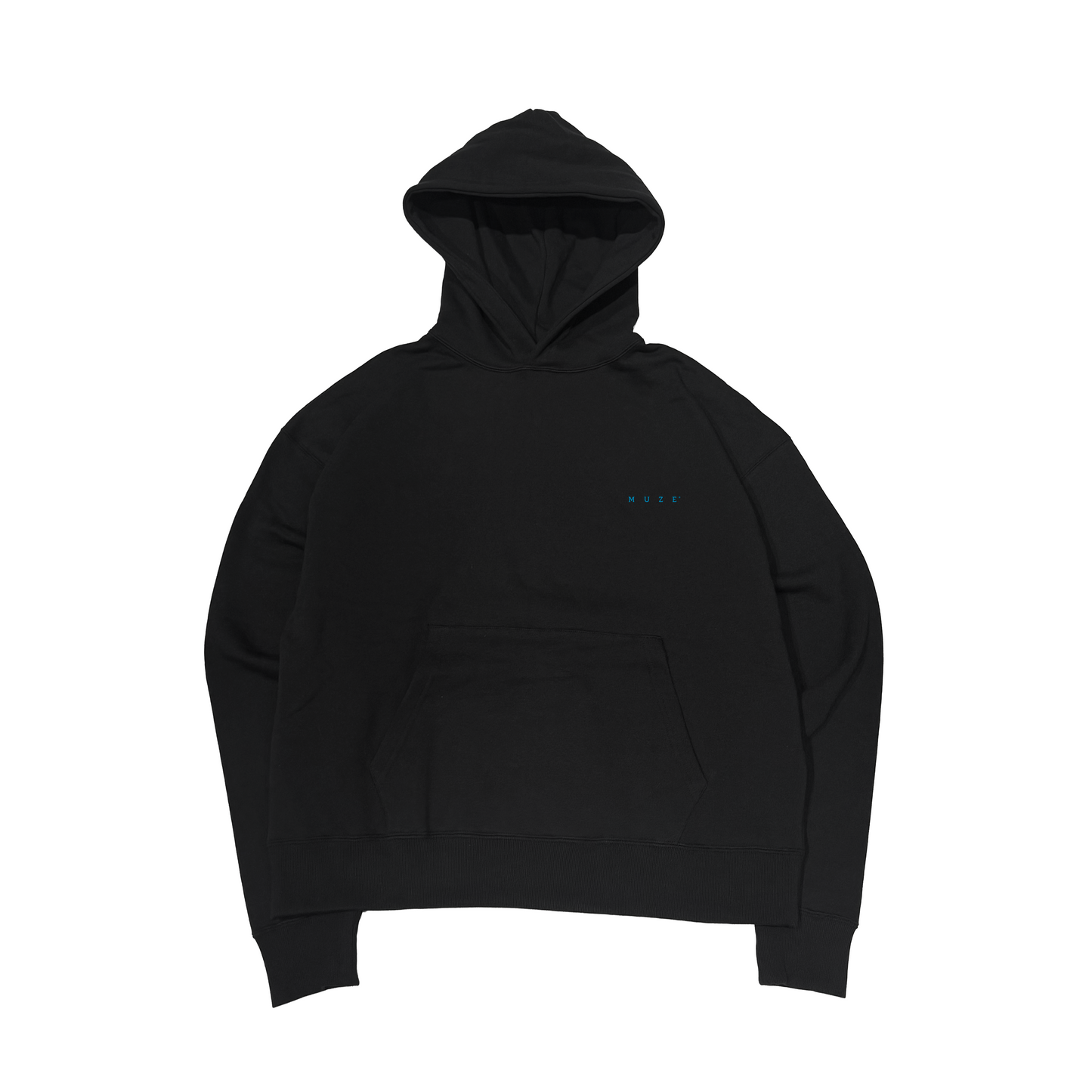 MUZE® TURQUOISE LABEL - SWEAT LOGO WIDE HOODIE(BLACK×TUQUOSIE)ミューズ ロゴ ワイド フーディー ブラック ターコイズ