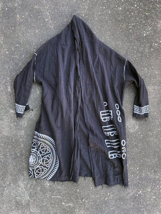 受注 / GARA -【HIEROGLYPHS LINEN COAT(BLACK)(BEIGE)】