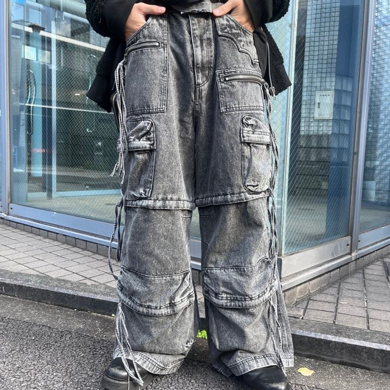 MUZE TURQUOISE LBEL × FACCIES - 【MULTI-POCKET DENIM CARGO(CHARCOAL) 】ミューズ ファッチーズ マルチポケット カーゴ デニム チャコール