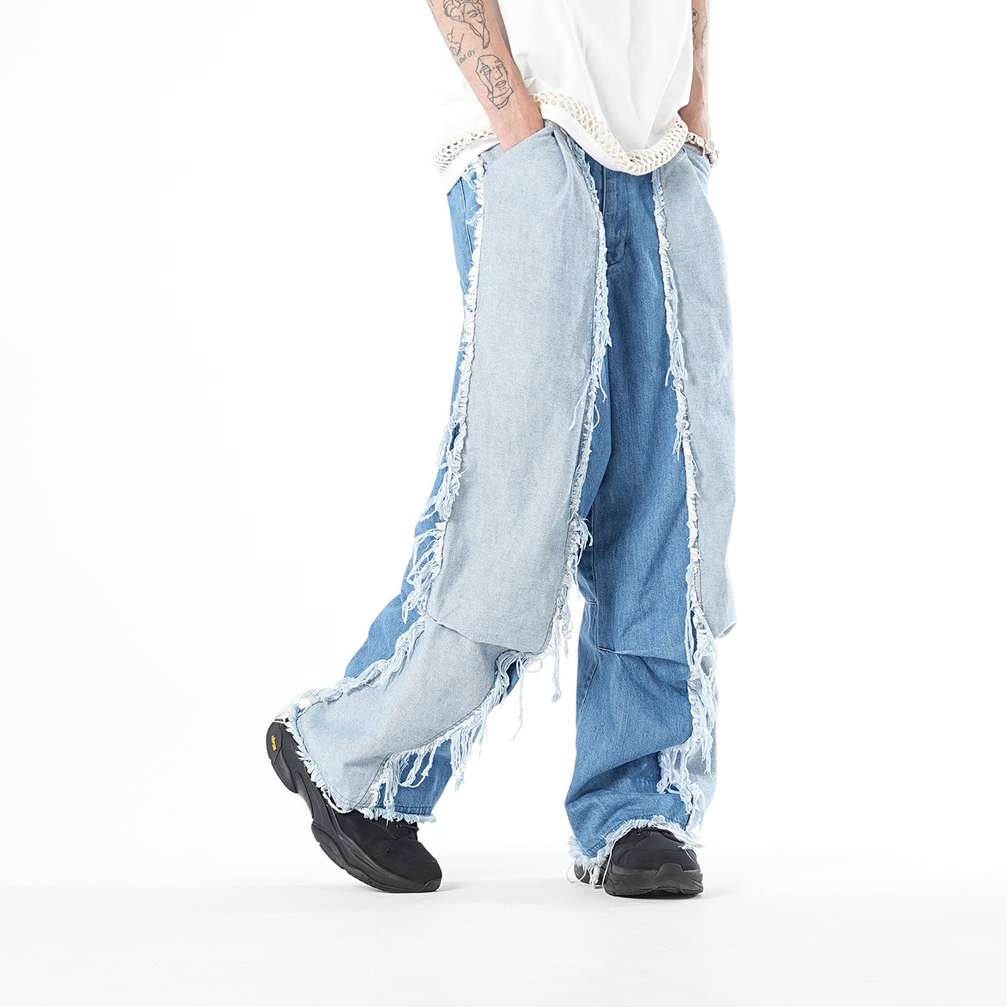 MUZE TURQUOISE LABEL - SWITCHING INDIGO DENIM CARVE PANTS(INDIGO) ミューズ 切り替え デニム パンツ インディゴ