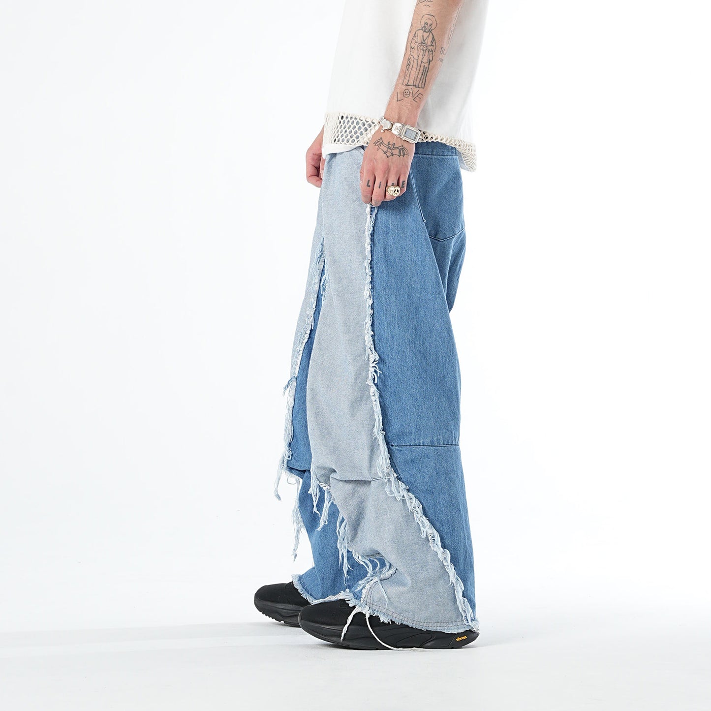 MUZE TURQUOISE LABEL - SWITCHING INDIGO DENIM CARVE PANTS(INDIGO) ミューズ 切り替え デニム パンツ インディゴ