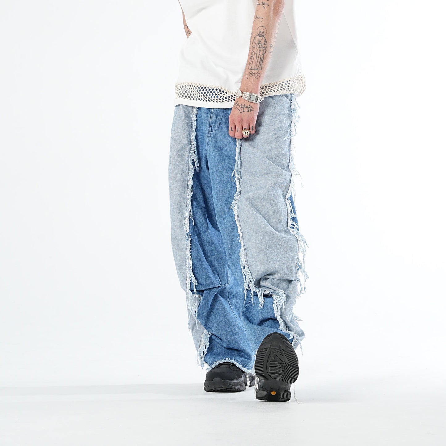 MUZE TURQUOISE LABEL - SWITCHING INDIGO DENIM CARVE PANTS(INDIGO) ミューズ 切り替え デニム パンツ インディゴ