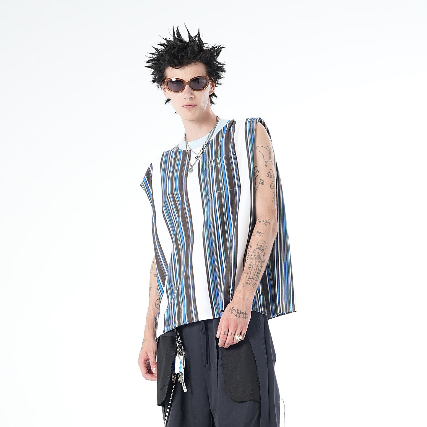 MUZE TURQUOISE LABEL - MULTI STRIPE SLEEVELESS C/T(LIGHT BLUE×WHITE)ミューズ  ストライプ ノースリーブ ライトブルー ホワイト