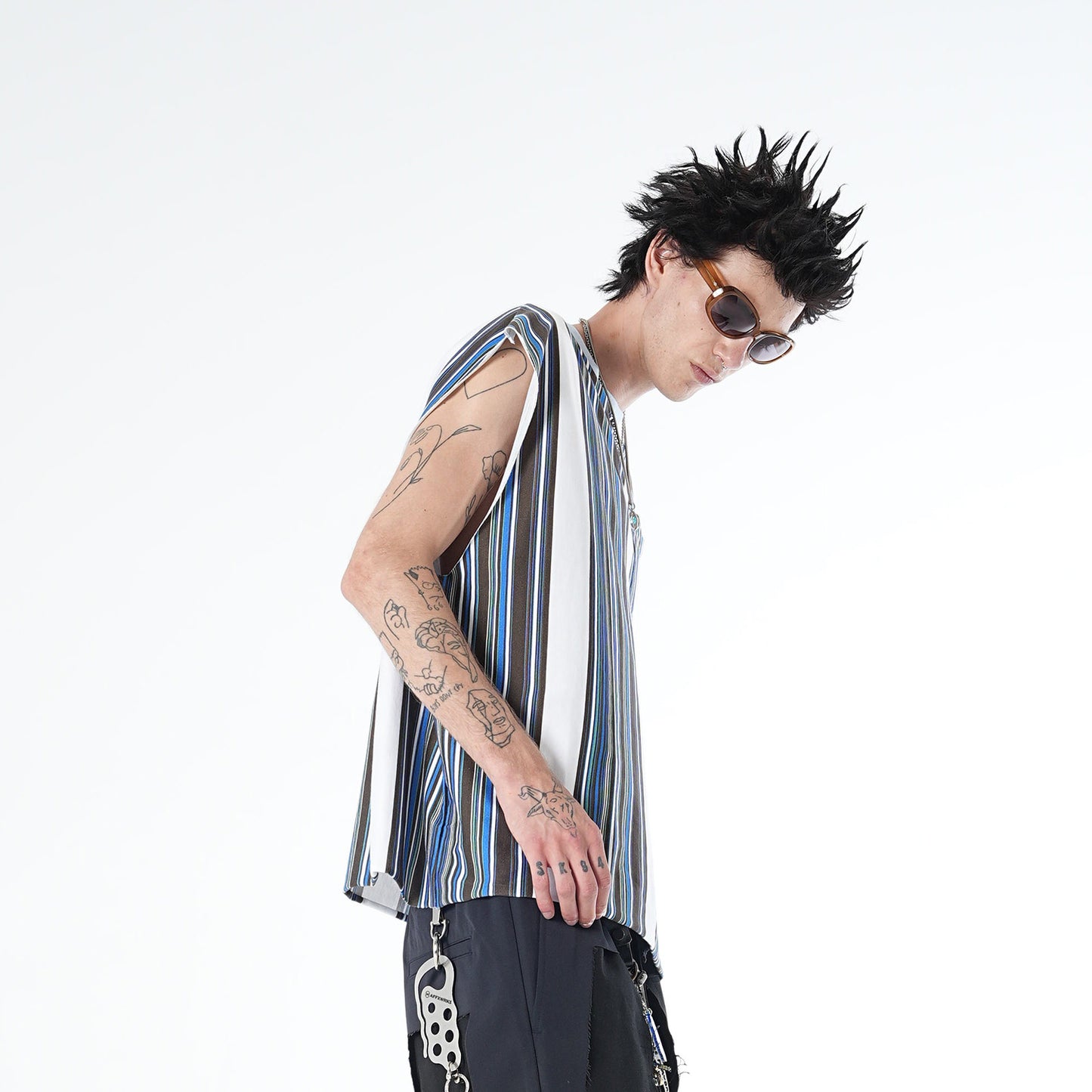 MUZE TURQUOISE LABEL - MULTI STRIPE SLEEVELESS C/T(LIGHT BLUE×WHITE)ミューズ  ストライプ ノースリーブ ライトブルー ホワイト