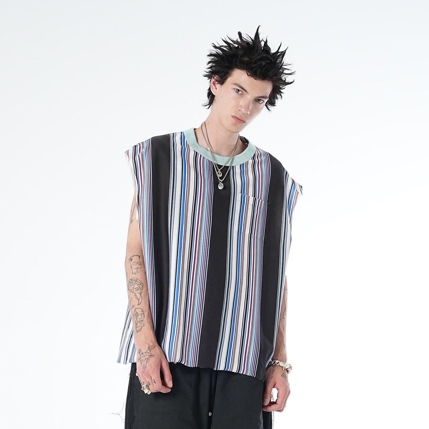 MUZE Turquoise LABEL - Multi Stripe Sleeveless C/T(EMERALD×BROWN) ミューズ ストライプ ノースリーブ エメラルド ブラウン