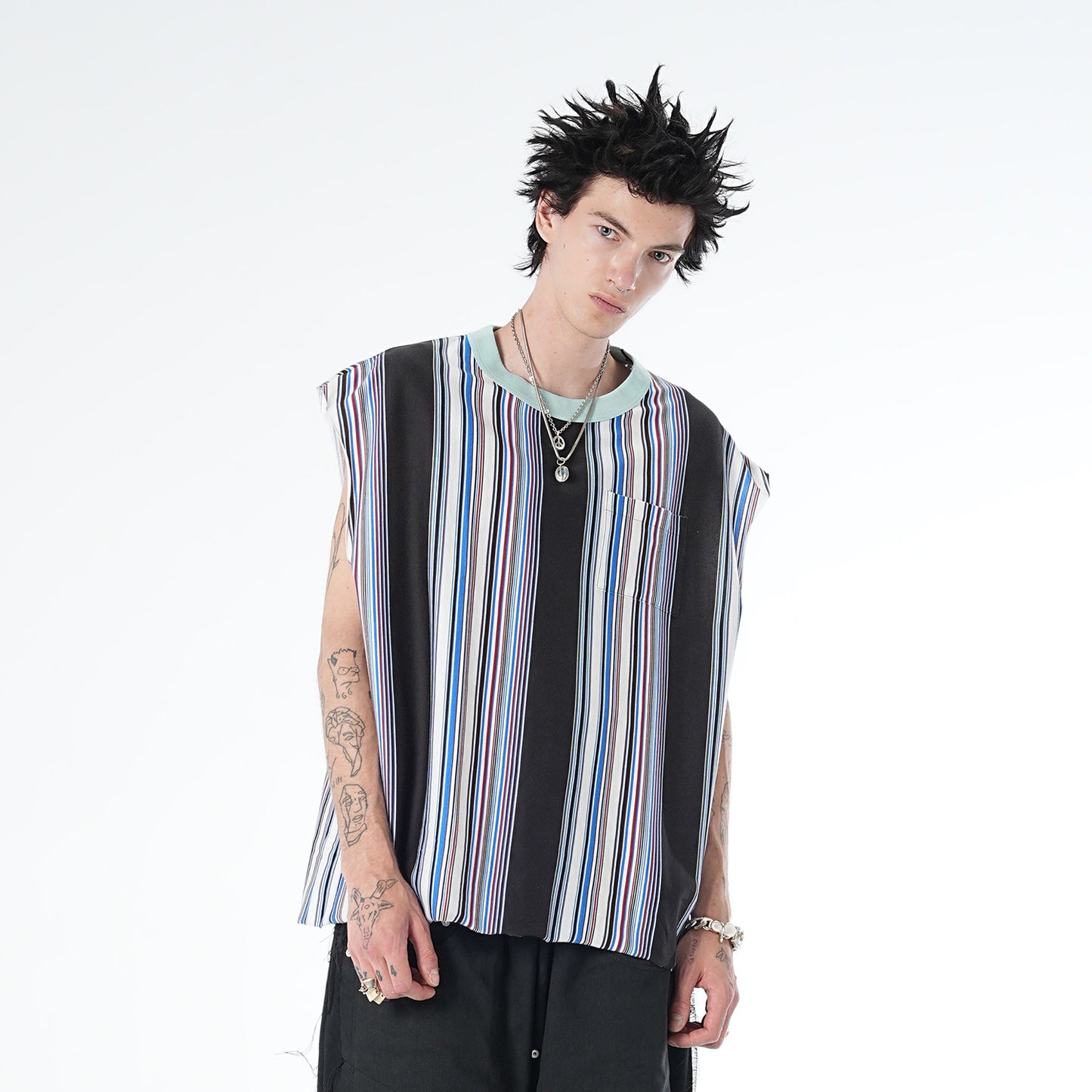 MUZE TURQUOISE LABEL - MULTI STRIPE SLEEVELESS C/T(EMERALD×BROWN) ミューズ ストライプ ノースリーブ エメラルド ブラウン