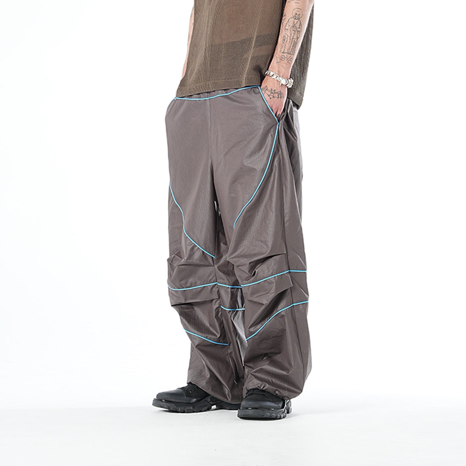 MUZE TURQUOISE LABEL - PIPING WIDE PANTS(BROWN)ミューズ パイピング ワイド パンツ ブラウン