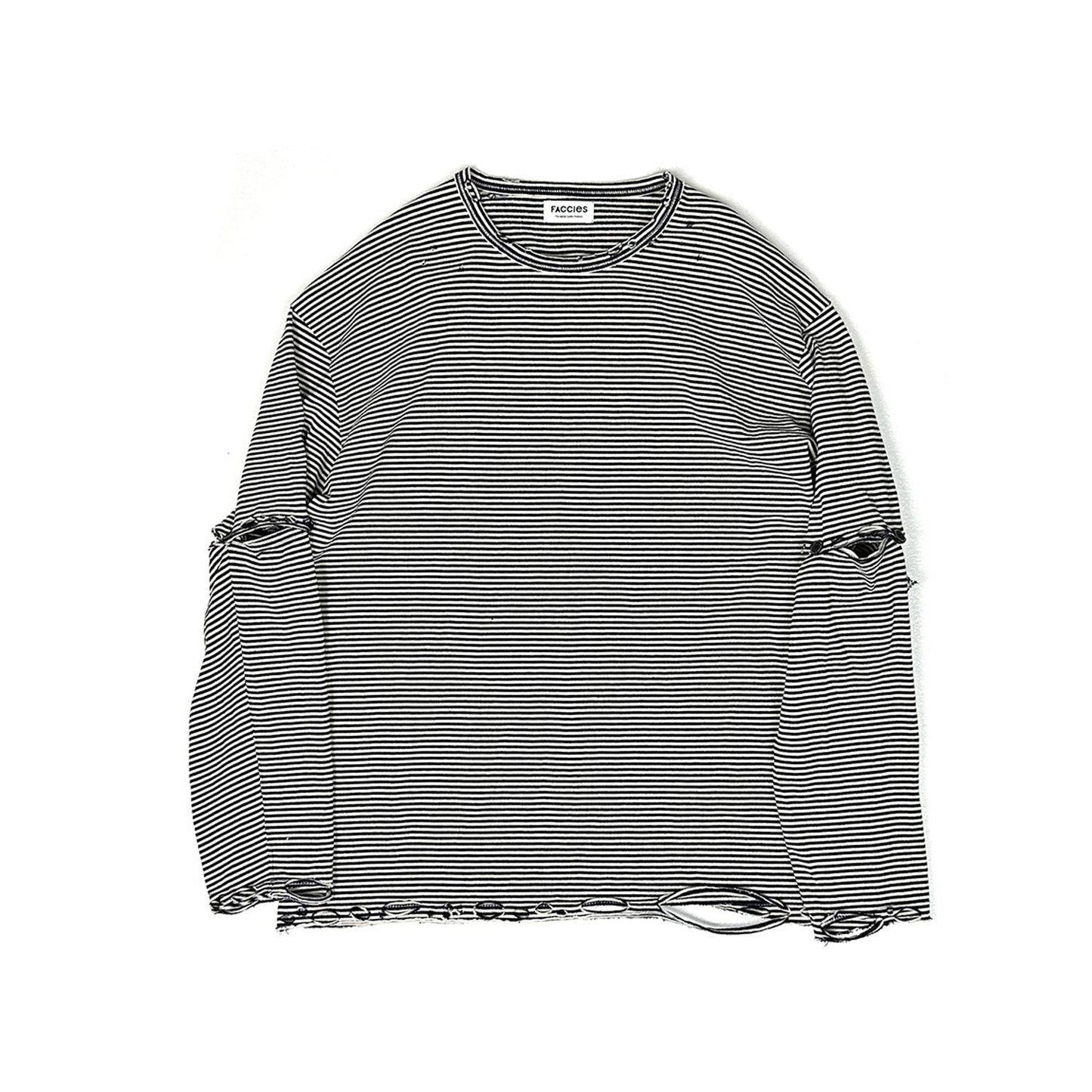 FACCIES 【US COTTON BORDER LS (DAMAGE)(BL.NAVY BD)】ファッチーズ コットン ボーダー ロングスリーブ Tシャツ ブラックネイビー