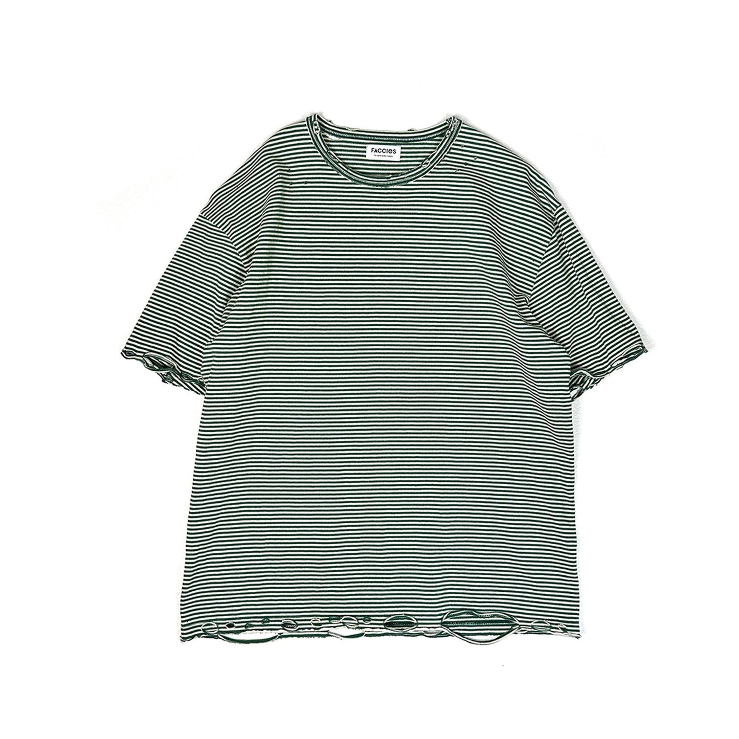 FACCIES 【US COTTON BORDER LS (DAMAGE)(GREEN BD)】ファッチーズ コットン ボーダー ロングスリーブ Tシャツ グリーン