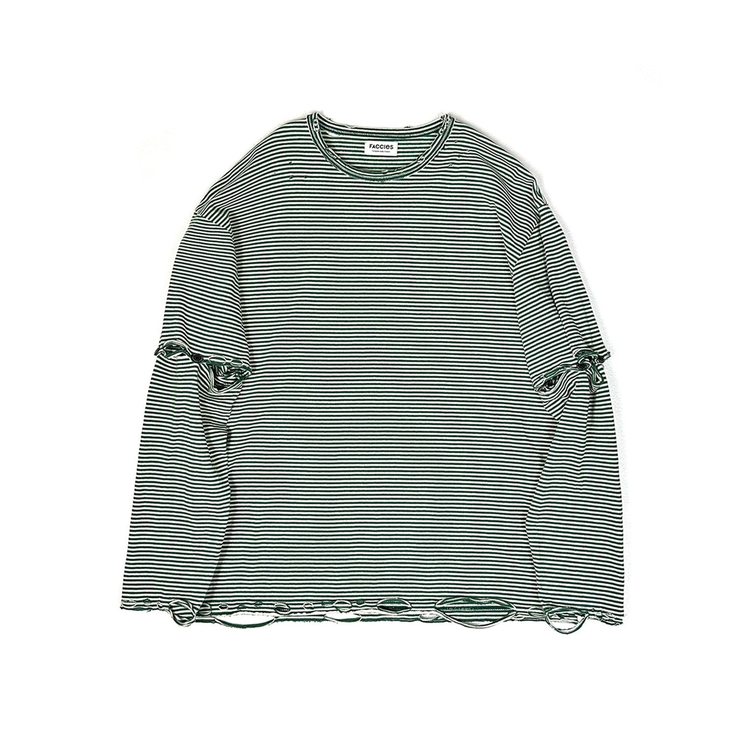 FACCIES 【US COTTON BORDER LS (DAMAGE)(GREEN BD)】ファッチーズ コットン ボーダー ロングスリーブ Tシャツ グリーン