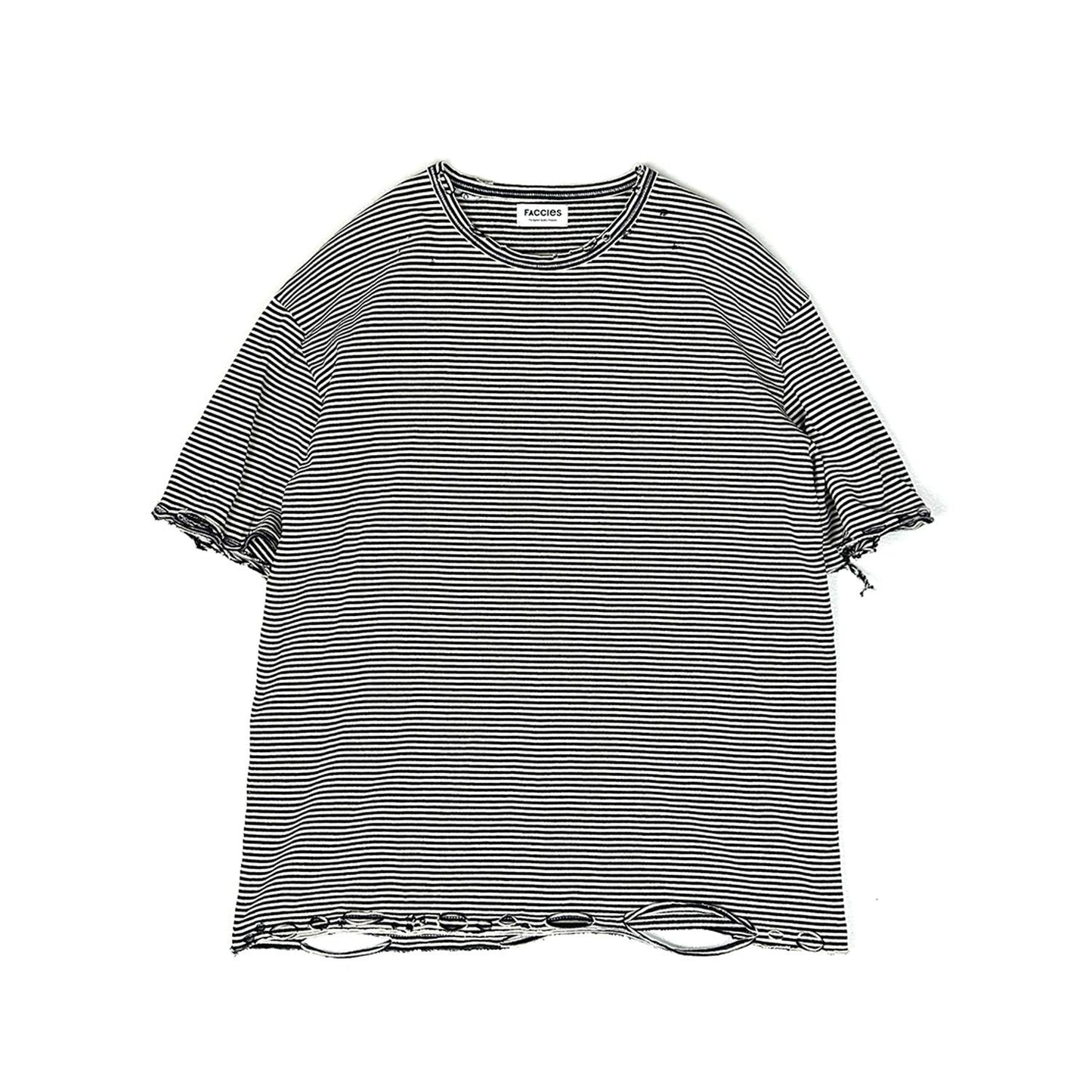 FACCIES 【US COTTON BORDER LS (DAMAGE)(BL.NAVY BD)】ファッチーズ コットン ボーダー ロングスリーブ Tシャツ ブラックネイビー