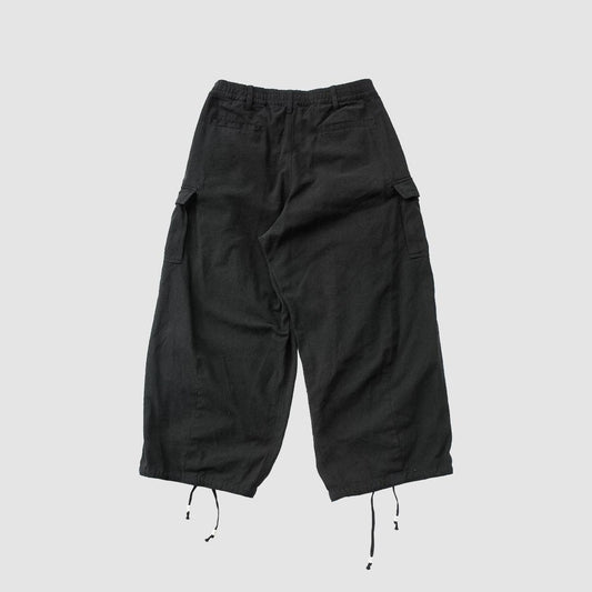 FACCIES - Silk Nep Wide Tuck Cargo Pt(BLACK) ファッチーズ シルク ネップ ワイド タック カーゴ パンツ ブラック