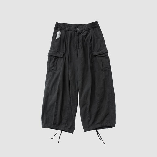 FACCIES - Silk Nep Wide Tuck Cargo Pt(BLACK) ファッチーズ シルク ネップ ワイド タック カーゴ パンツ ブラック