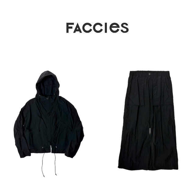 FACCIES - NYLON 2WAY SNOW PARKA(BLACK) ファッチーズ ナイロン スノー パーカー ブラック