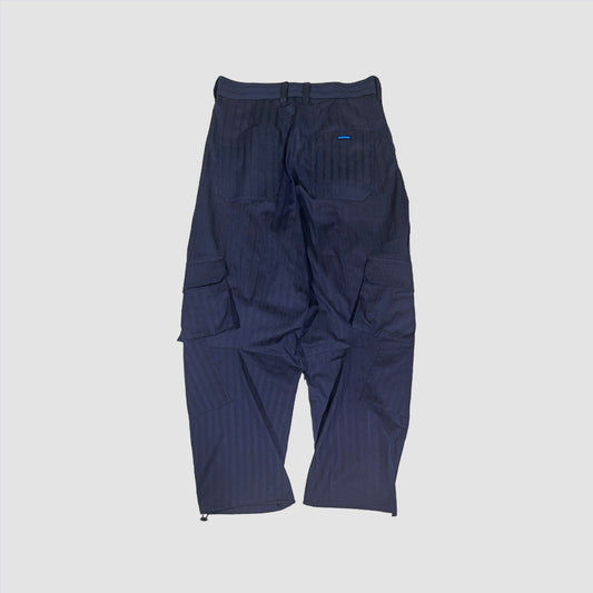 MUZE TURQUOISE LABEL - VILOFT STRIPE DOUBLE KNEE CARGO PANTS(NAVY)ミューズ ストライプ ダブルニー カーゴ パンツ ネイビー