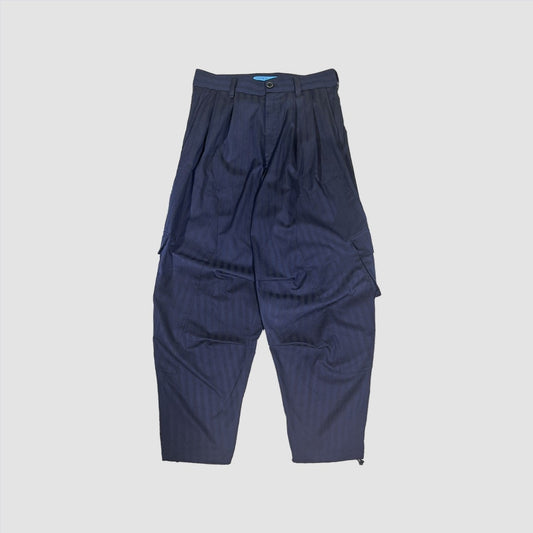 MUZE TURQUOISE LABEL - VILOFT STRIPE DOUBLE KNEE CARGO PANTS(NAVY)ミューズ ストライプ ダブルニー カーゴ パンツ ネイビー