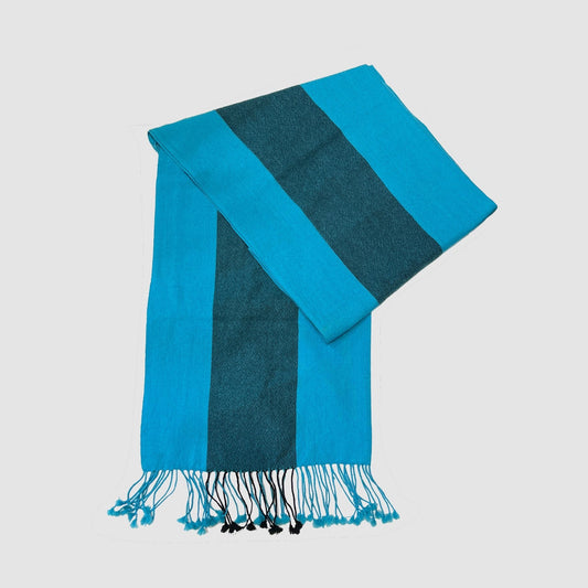 MUZE TURQUOISE LABEL - CASHMERE WOOL SCARF(TURQUOISE × BLACK) ミューズ カシミア ウール スカーフ マフラー ターコイズ ブラック ライン