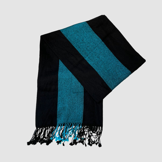 MUZE TURQUOISE LABEL - CASHMERE WOOL SCARF(BLACK × TURQUOISE) ミューズ カシミア ウール スカーフ マフラー ブラック ターコイズ ライン