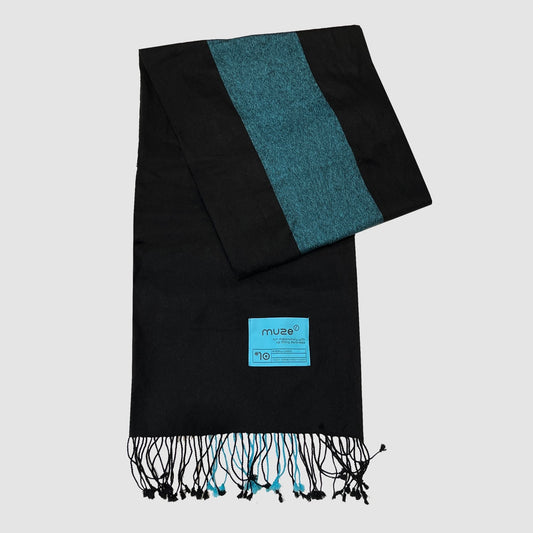 MUZE TURQUOISE LABEL - CASHMERE WOOL SCARF(BLACK × TURQUOISE) ミューズ カシミア ウール スカーフ マフラー ブラック ターコイズ ライン