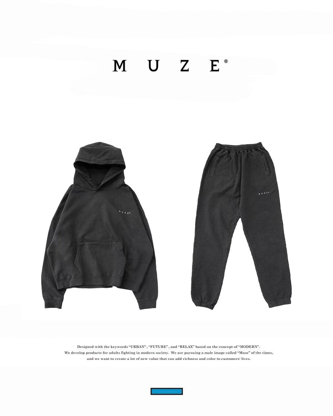 MUZE TURQUOISE LABEL - MUZE®︎ EMBROIDERY PIGMENT DYE HOODIE(PIGMENT  BLACK)ミューズ 刺繍 フーディー ピグメント ブラック