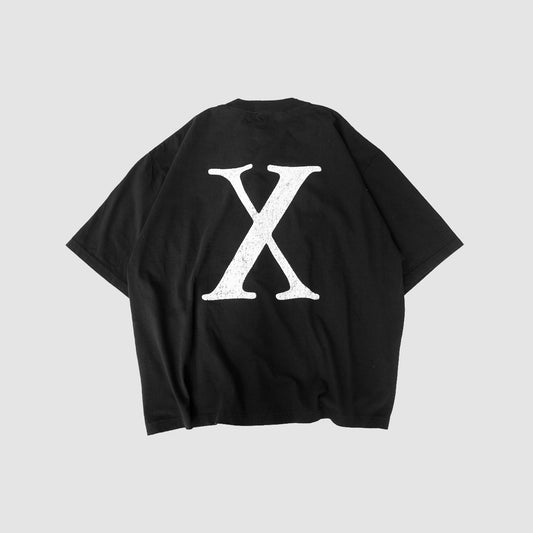 MUZE BLACK LABEL - GARMENT DYE DROP SHOULDER X T-SHIRT(BLACK)ミューズ 2023年春夏 ガーメントダイ ドロップショルダー Tシャツ ブラック