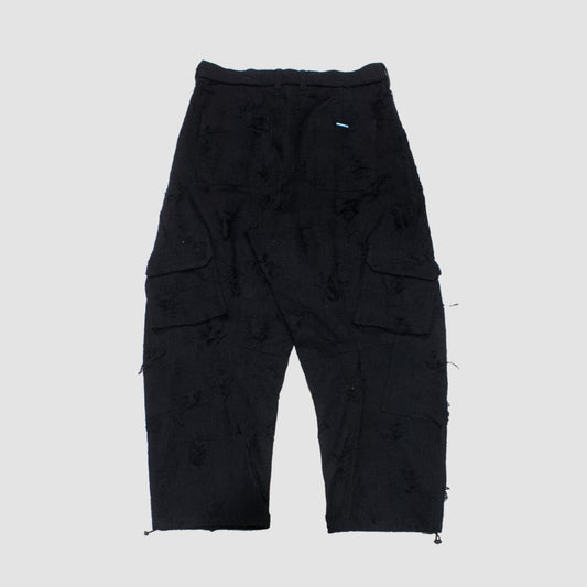 MUZE TURQUOISE LABEL ×MINUS - DOUBLE KNEE CUT JACQUARD CARGO PANTS(BLACK) ミューズ マイナス ダブルニー カーゴパンツ カットジャガード ブラック