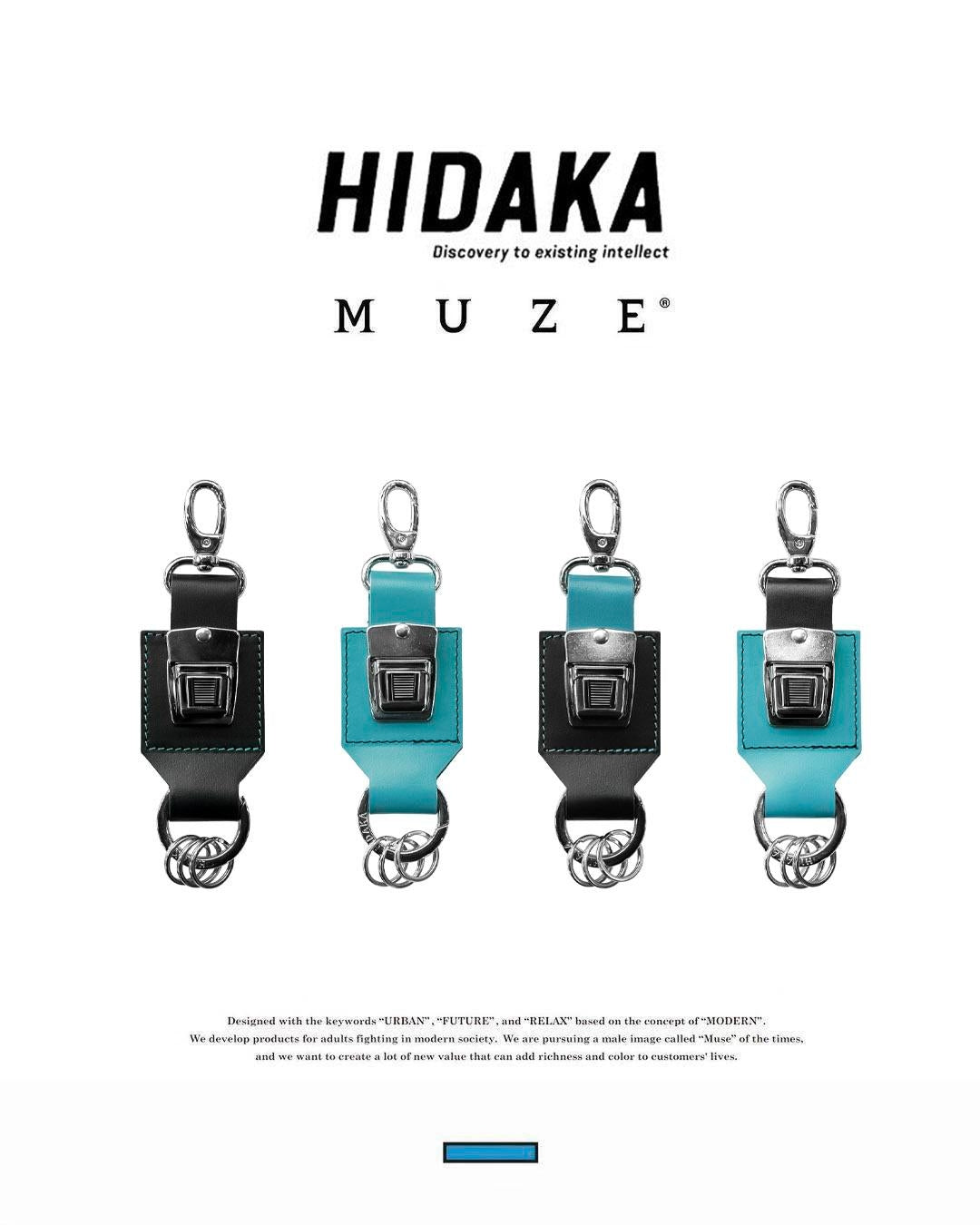MUZE TURQUOISE LABEL - ×HIDAKA SLIDE LOCK KEY RING(BLACK×TURQUOISE)ミューズ ヒダカ スライド ロック キーリング ブラック ターコイズ