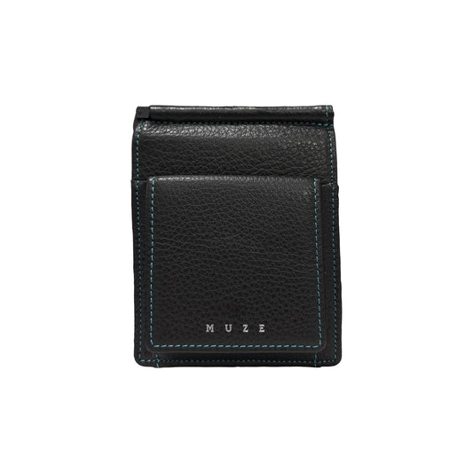 MUZE -【LEATHER MONEY CLIP WALLET(BLACK×TURQUOISE)】ミューズ レザー マネー クリップ 財布 ブラック ターコイズ