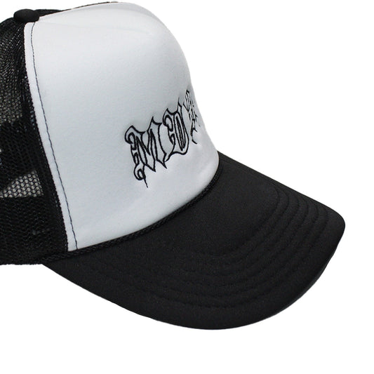 MUZE BLACK LABEL -【MUZE LOGO EMBROIDERY HIGH CROWN MESH CAP (BLACK×WHITE)】ミューズ ロゴ 刺繍 ハイクラウン メッシュキャップ ブラック×ホワイト