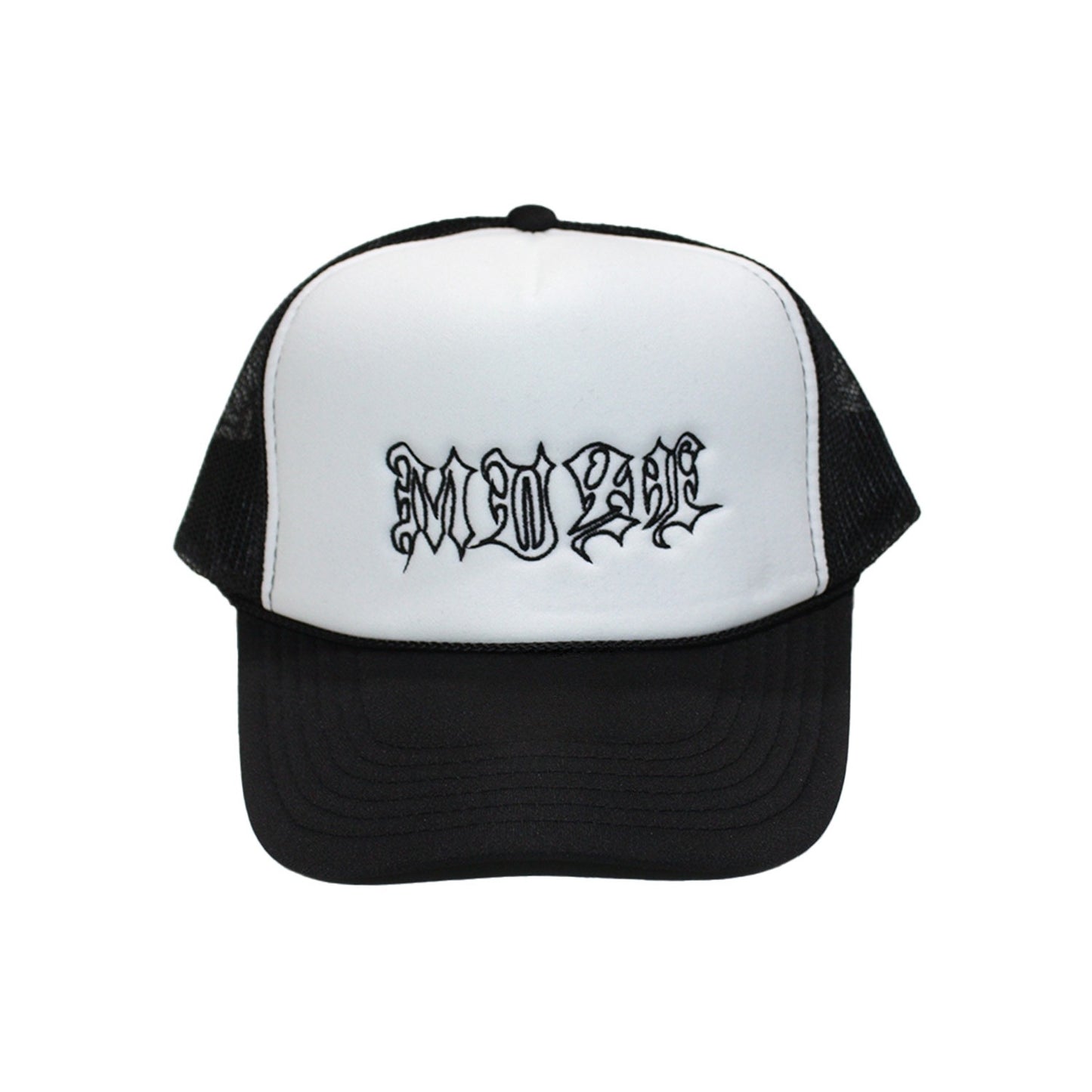 MUZE BLACK LABEL -【MUZE LOGO EMBROIDERY HIGH CROWN MESH CAP (BLACK×WHITE)】ミューズ ロゴ 刺繍 ハイクラウン メッシュキャップ ブラック×ホワイト