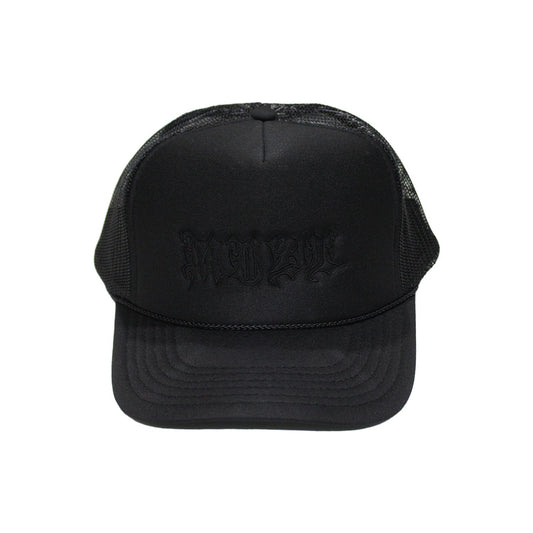 MUZE BLACK LABEL -【MUZE LOGO EMBROIDERY HIGH CROWN MESH CAP (BLACK×BLACK)】ミューズ ロゴ 刺繍 ハイクラウン メッシュキャップ ブラック ブラック