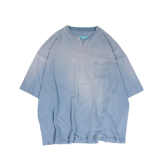 MUZE TURQUOISE LABEL -【SUN FADE DAMAGE SKIPPER TEE (LIGHT BLUE)ミューズ サンフェード スキッパー　Tシャツ ダメージ ライトブルー