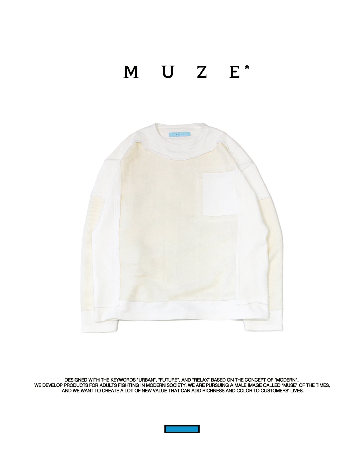 MUZE TURQUOISE LABEL -【MESH DOCKING SWEAT PO(WHITE)】ミューズ メッシュドッキング スウェット プルオーバー ホワイト