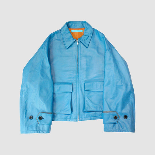 MUZE TURQUOISE LABEL - OVERSIZED LEATHER BLOUSON(TURQUOISE)ミューズ オーバーサイズ ビッグ ブルソン レザー ターコイズ