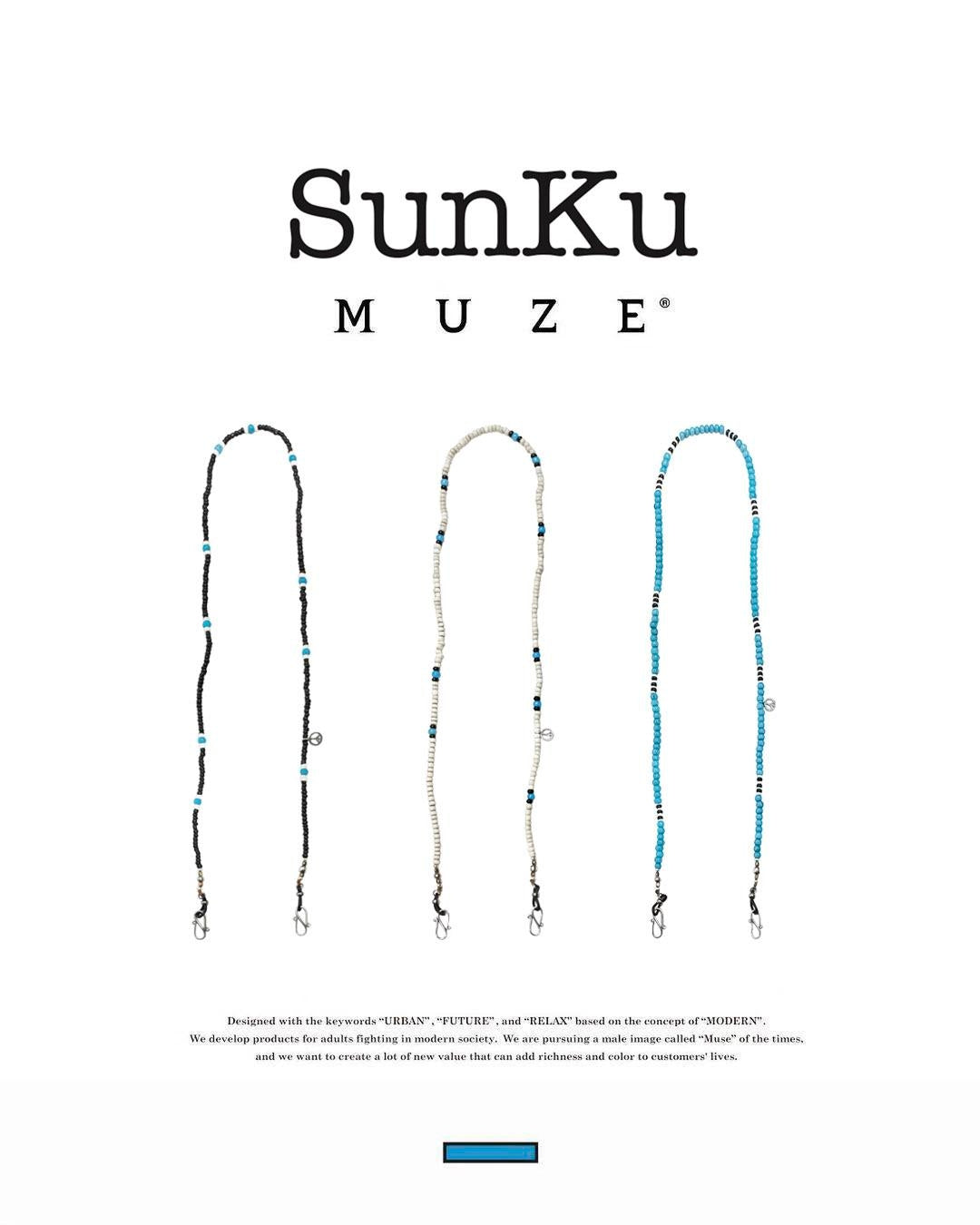 MUZE TURQUOISE LABEL - ×SunKu PEACE 4WAY BEADS CODE(GLASS/MASK/NECKLACE/BRACELET)(BLACK)ミューズ サンク ビーズ ネックレス ブレスレット グラス マスク コード ピース ブラック