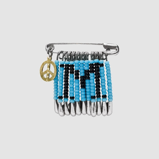 MUZE TURQUOISE LABEL - ×SunKu M LOGO SAFETY PIN（TURQUOISE)ミューズ 2023年秋冬 サンク ロゴ ピンズ  ビーズ ターコイズ
