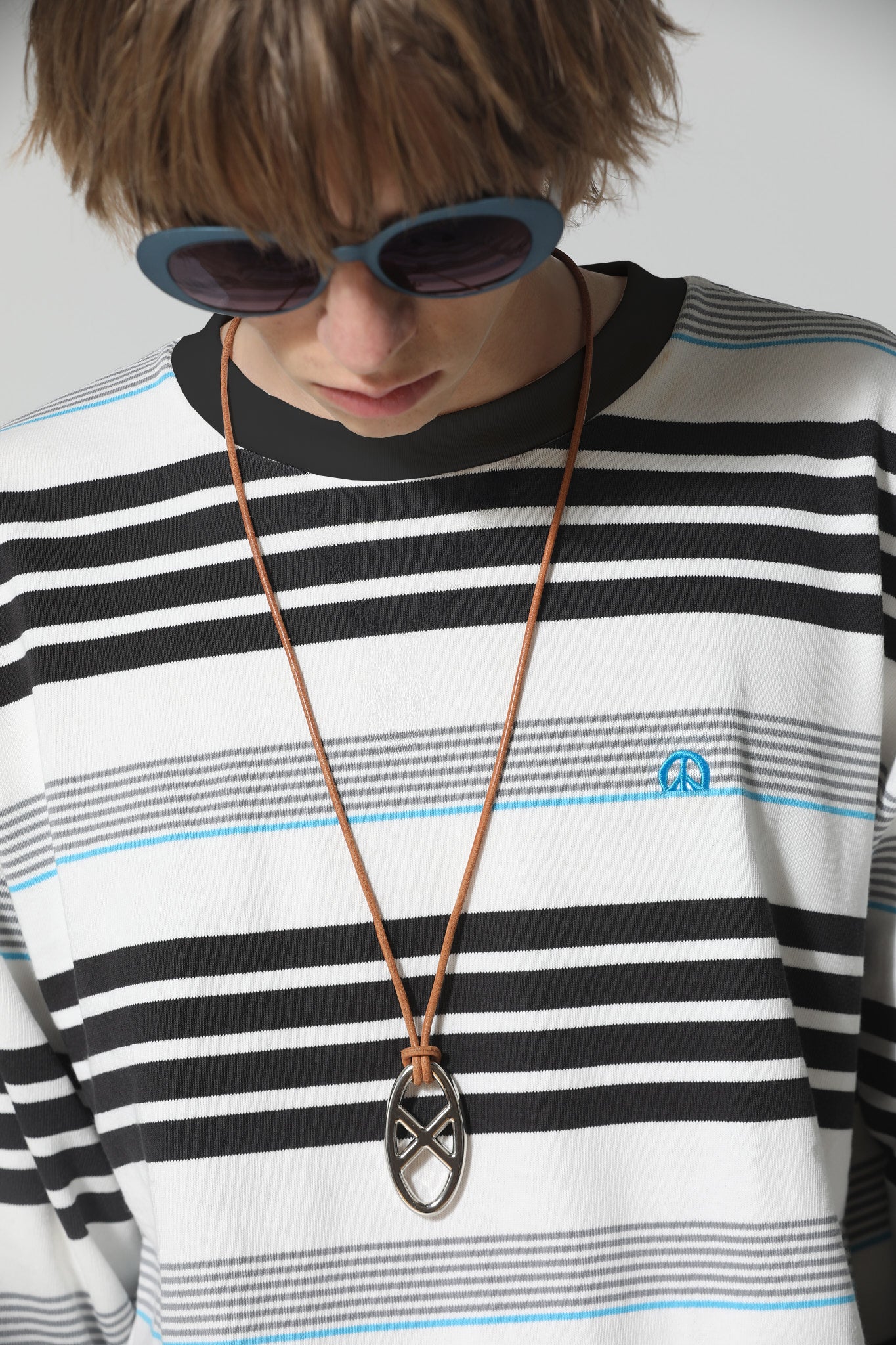 MUZE®︎ TURQUOISE LABEL ×47L - BORDER_LONG_SLEEVE T-SH(WHITE×TURQUOISE)ミューズ ボーダー L/S Tシャツ ホワイト ターコイズ