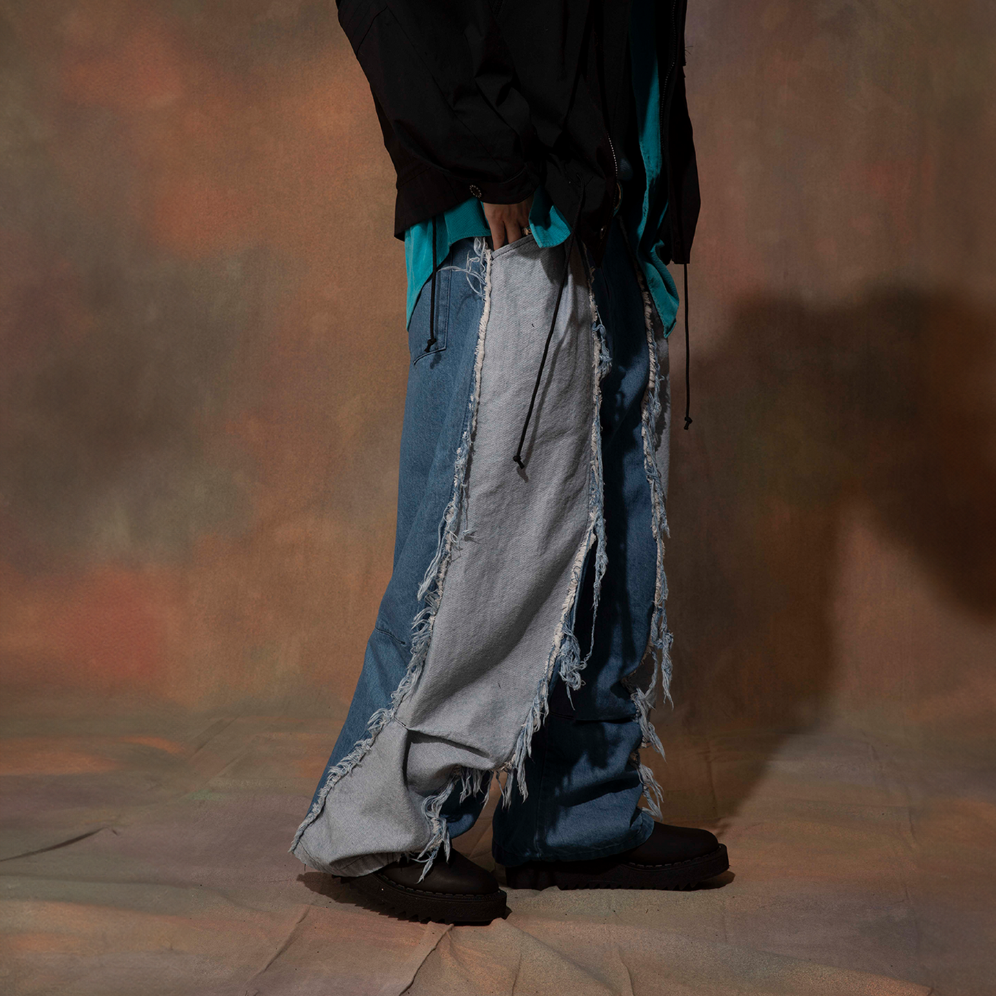 MUZE TURQUOISE LABEL - SWITCHING INDIGO DENIM CARVE PANTS(INDIGO) ミューズ 切り替え デニム パンツ インディゴ