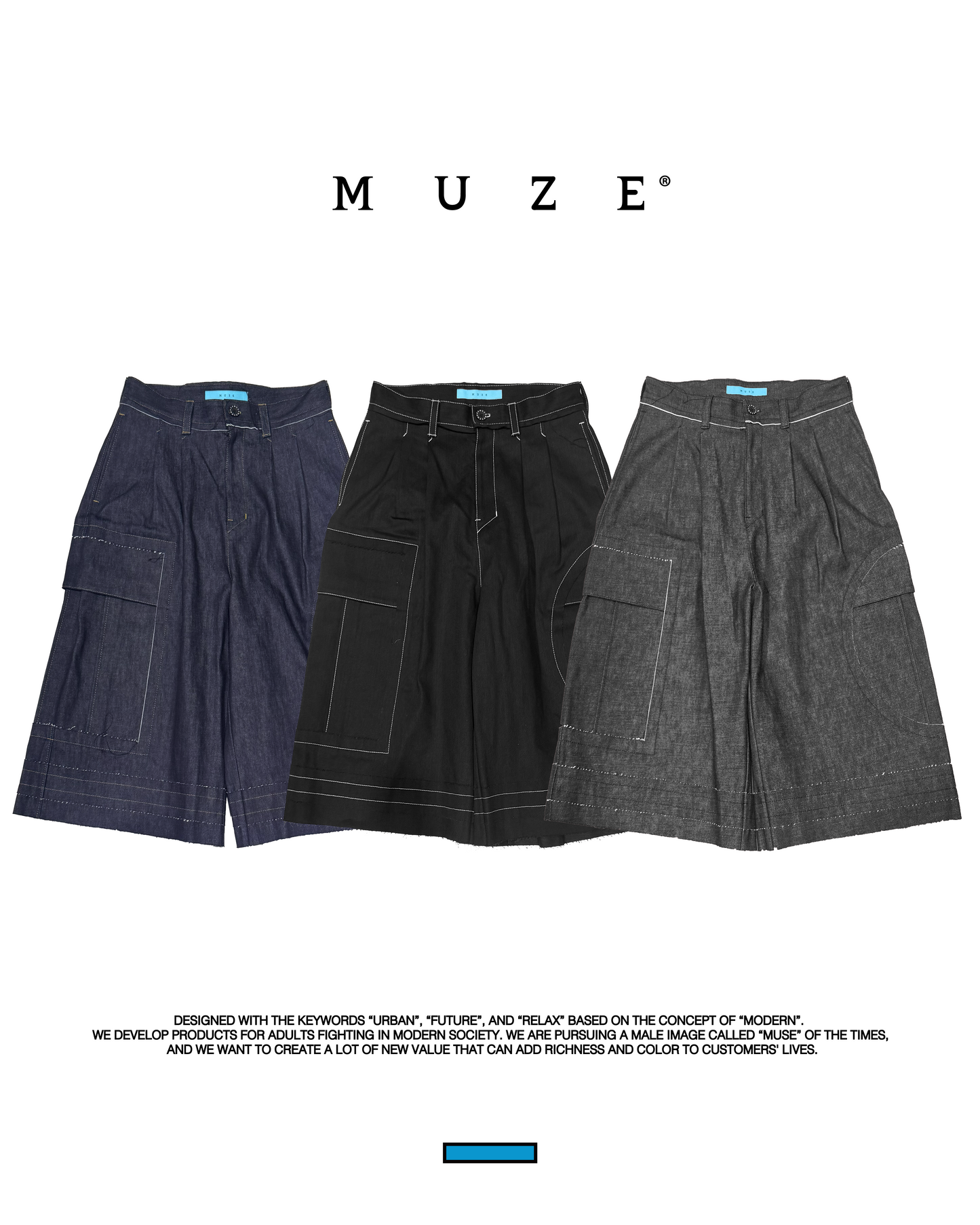 MUZE TURQUOISE LABEL -【FORM FOLLOWS FUNCTION DENIM SHORTS(BLACK)】ミューズ デニム ショーツ カーゴ ブラック