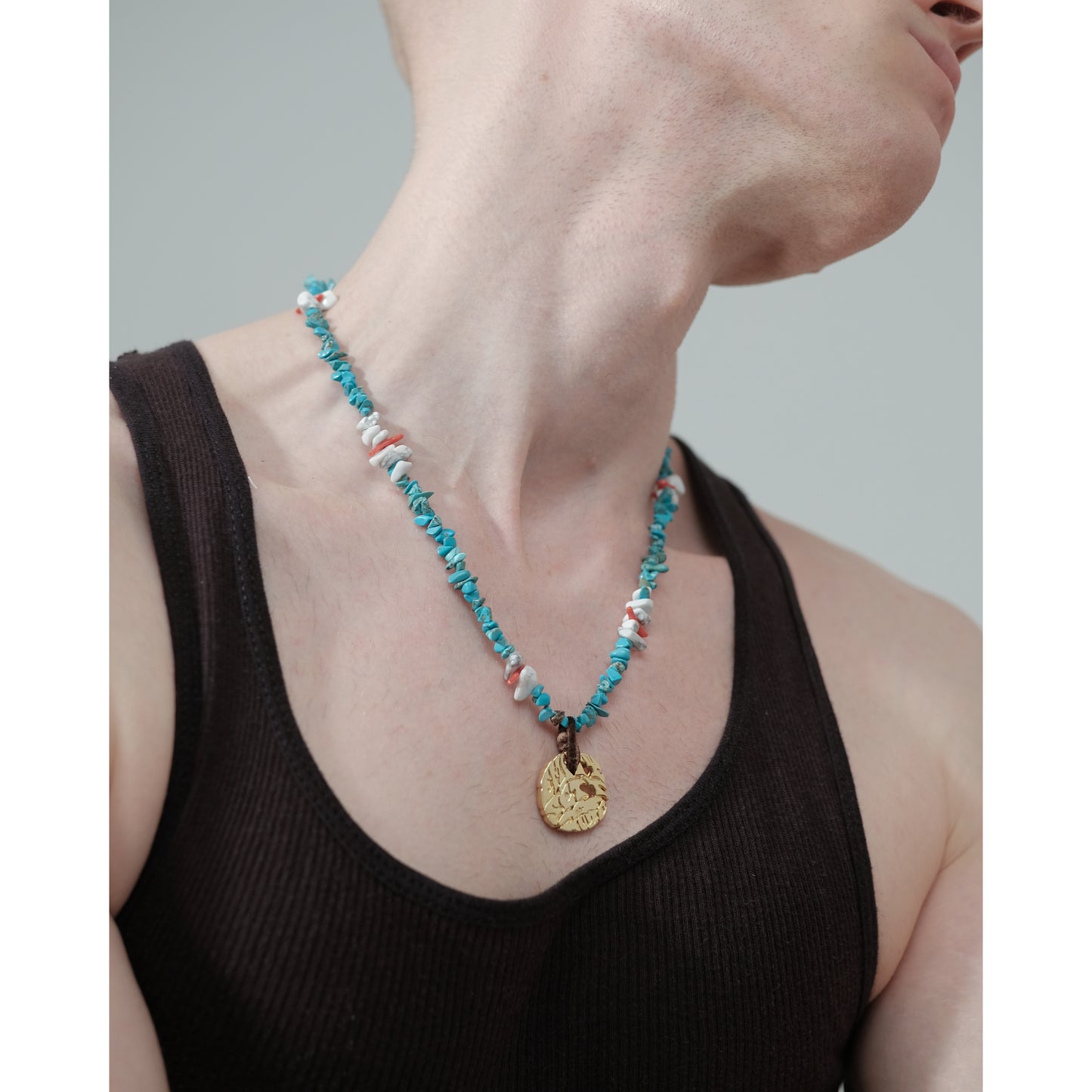 MUZE TURQUOISE LABEL× Ø【EMPTY SETT】™️ - EMBLEMATIC STONE NECKLACE (TURQUOISE) ミューズ エンプティーセット エンブレム ストーン ネックレス ターコイズ