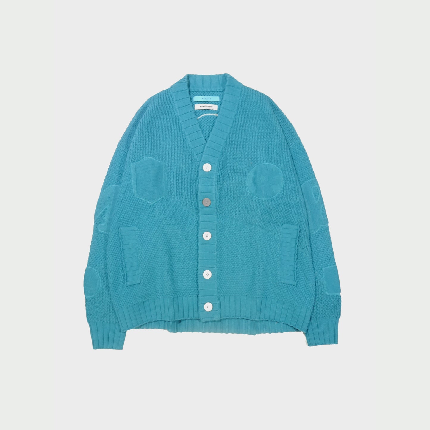 MUZE TURQUOISE LABEL× Ø【EMPTY SETT】™️ - VARSITY KNIT CARDIGAN(TURQUOISE) ミューズ エンプティーセット バーシティー ニット カーディガン ターコイズ