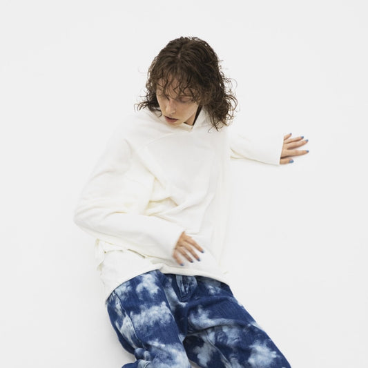 MUZE TURQUOISE LABEL - OVERSIZE LAYERED V-NECK SWEAT (OFF WHITE) ミューズ オーバーサイズ レイヤード ヴイネックスウェット