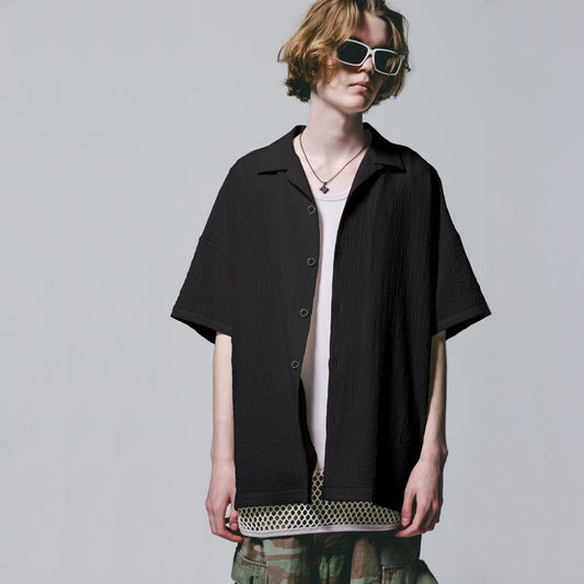 MUZE TURQUOISE LABEL - OPEN COLLAR RELAXED SHIRTS (BLACK)