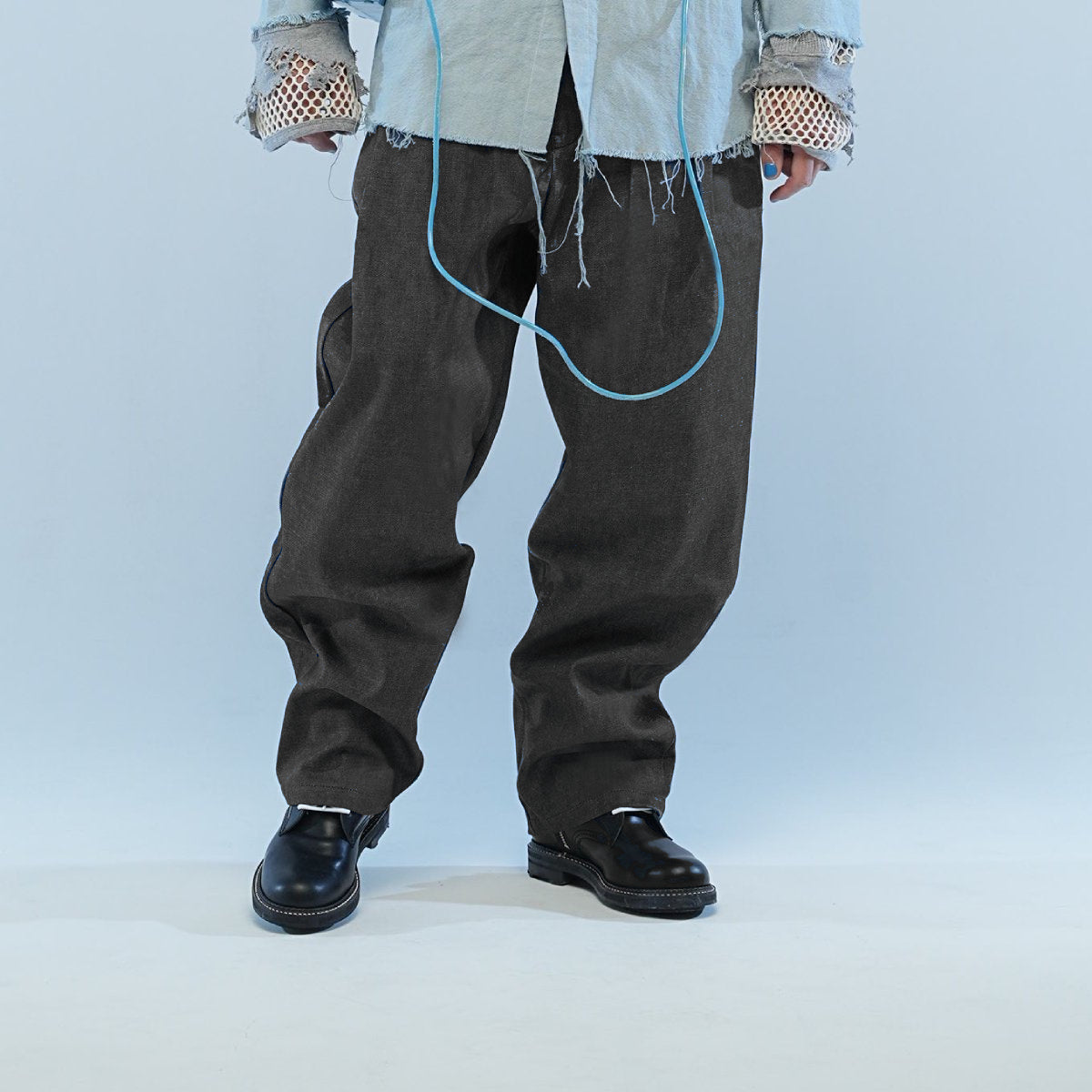 MUZE TURQUOISE LABEL - CIRCUIT WIDE DENIM TROUSERS(BLACK-WHITE) ミューズ デニム トラウザー ブラック ホワイト